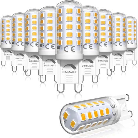 Lot de 10 Ampoule LED G9 Dimmable Blanc Chaud 2700K, 4W Equivalent Lampe Halogène 40W G 9, Petite Ampoule Culot GU9, Économie d'énergie, Sans Scintillement, Angle de Faisceau 360°, AC220-240V, (1/5)