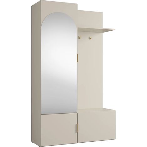 Vestiaire avec miroir et rangements - Beige et doré - JAVERIA (1/4)