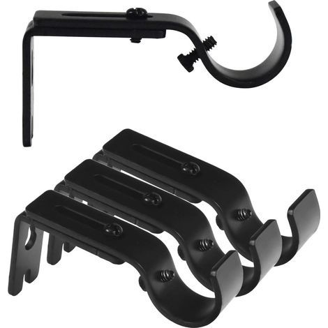 Gardinenstangenhalterung, 4-teilige verstellbare Wandhalterung, Metall-Gardinenstangenhalterung, Gardinenstangenstütze mit 8 Befestigungsschrauben für Gardinenstangen (Schwarz) (1/4)