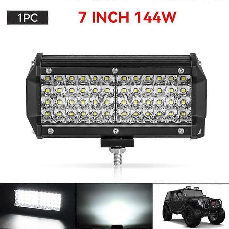Barre lumineuse de travail LED 4" ou 7" (10 ou 18 cm) 144 W/120 W, faisceaux combinés spot et large, pour voiture, tracteur, bateau, camion tout-terrain, SUV, quad, éclairage de réparation automobile (1/5)