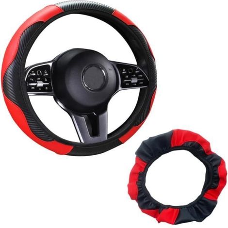 Lenkradbezug (Schwarz, Rot) – Universal – Schwarz/Rot – Mikrofaserleder – 37–38 cm – Rutschfest (1/4)