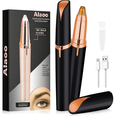 Eyebrow Trimmer for Women, Rechargeable and Portable, Black  USB Electric Eyebrow Facial Hair Remover Body Lip Chin Shaver with LED Light (1/5)