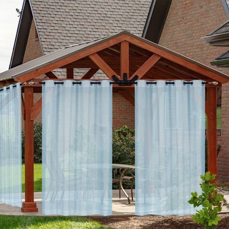 Outdoor patio curtains, waterproof tulle curtains with eyelets for patio garden decoration, set of 2, blue, 132x243 cm (1/5)