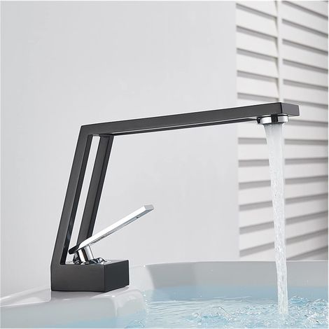 Golden Salle de Bains Bassin Robinet Fashion et Spécial Casage Creux Fauce de lavabo à Chaud Mélangeur à Eau Froide Tap Tun Deck monté(Black Chrome) (1/5)