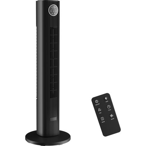 Ventilateur colonne silencieux 28dB, vitesse 8m/s, ventilateur tour pour chambre, 90,5cm de haut, moteur BLDC, oscillant 80°, écran LED, télécommande, 12 vitesses, 4 modes, minuterie 12H, noir