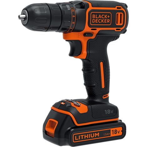 Black & Decker – Perceuse sans fil 18V avec 2 batteries 1,5Ah – Vitesse 0-650 trs/min – Couple 30Nm – Mandrin auto-serrant – Coffret de rangement inclus - BDCDC18K1B-QW (1/5)