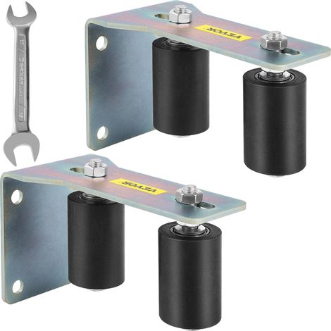 VEVOR Guía de Acero con Rodillos de Aluminio para Puerta , Corredera Pintada de Nailon Negro de 3 Pulgadas con Soporte en Forma de L y Conjunto de Soporte de Pernos Ajustables,Durable, Paquete de 2
