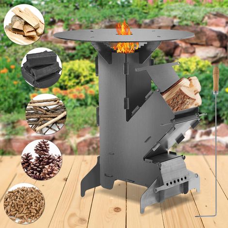 Jiubiaz Raketenofen mit Grillpfanne, Campingkocher für Holz Camping Reisen Picknick Jagd (1/5)