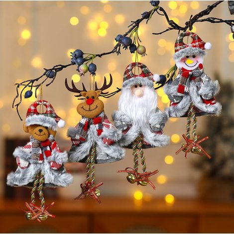 Christbaumschmuckstücke mit Glöckchen: Hängefiguren von Weihnachtsmann, Schneemann, Rentier und Bär. Ideal zum Schmücken des Weihnachtsbaums oder für die Weihnachtszeit. (1/5)