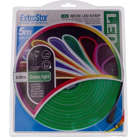 Striscia LED Neon 5M 8.5W/M 12V 120LED Modellabile e Tagliabile IP65 Angolazione 120°, 9 Colori Disponibili (Verde)