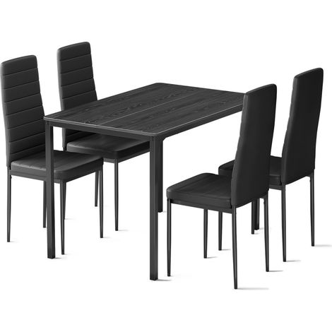 Esszimmer-Set Bealife Tisch und Stuhlset mit 1 Tisch 110 x 70 x 76 cm und 4 Lederstühlen mit Metallgestell Schwarz
