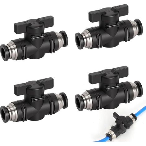 4 Pièces Raccord Pneumatique 8mm, Vanne Pneumatique, Connecteur Pneumatique, Raccord Rapide 8mm, Raccord Air Comprimé - Vanne d'Arrêt Manuelle Droite pour Tuyau PU PE Nylon (1/5)