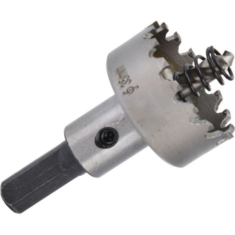 Scie cloche carbure 35mm 16 dents avec queue triangle antiglisse pour acier inox aluminium, ensemble foret et clé (1/5)