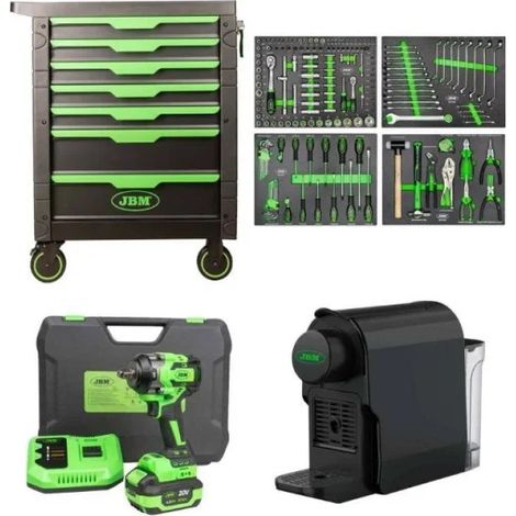 JBM SERIE531E Carrello 7 cassetti con 172 utensili e avvitatore a impulsi 1/2" a batteria