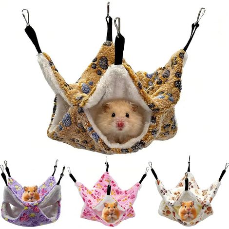 4-teiliges Meerschweinchen-Hängematten-Set, 2-lagiges Meerschweinchenbett, Doppelkäfig-Hängematte für Hamster, Frettchen, Chinchillas, Meerschweinchen, Ratten, Eichhörnchen und Igel