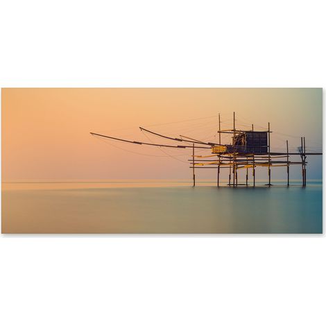 Lupia - Quadro moderno su Tela Canvas DEEP 65X143 cm, con paesaggi e localismi italiani, per casa, soggiorno, capezzale camera da letto, hotel, ufficio, PESCARA - NEW COSTA TRABOCCO (1/4)