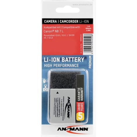 Ansmann NB-7L Batterie pour appareil photo Remplace l'accu d'origine NB-7L 7.4 V 800 mAh S152791 (1/4)