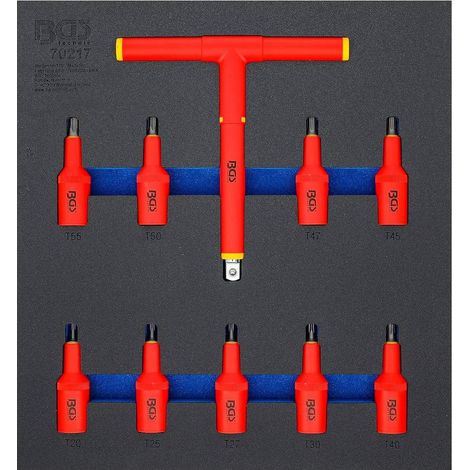 Jeu de 10 Douilles à Embouts VDE 12,5 mm (1/2) Profil T Torx T20-T55 - Insert Servante d'Atelier 2/3 - Sécurité - D-Work (1/5)