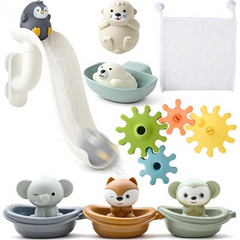 Baby Bath Toy, 1 Year Old Baby Bath Toy, Circuit Baby Bath Games with Stacking Boats, Gears and Storage Bag, Easy to Assemble, Educational Games Ideal Gifts Baby Child 1 2 3 Years Old (1/5)