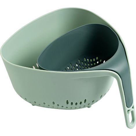 Lot de 2 passoires empilables en plastique avec poignée, panier égouttoir double couche multifonction vert (1/4)