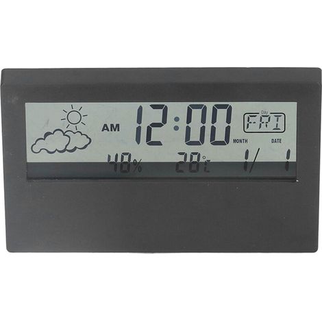Jeffergarden Réveil LCD Transparent multifonctionnel grand écran affichage réveil numérique alimenté par batterie pour voyage à domicile noir (1/4)