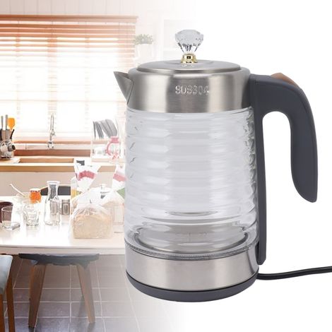 Théière électrique 2 L avec cuiseur vapeur, puissance élevée de 2200 W, chauffe-eau intégré, arrêt automatique et protection contre la surchauffe, sans BPA, cafetière en verre avec cadre en acier inox (1/5)