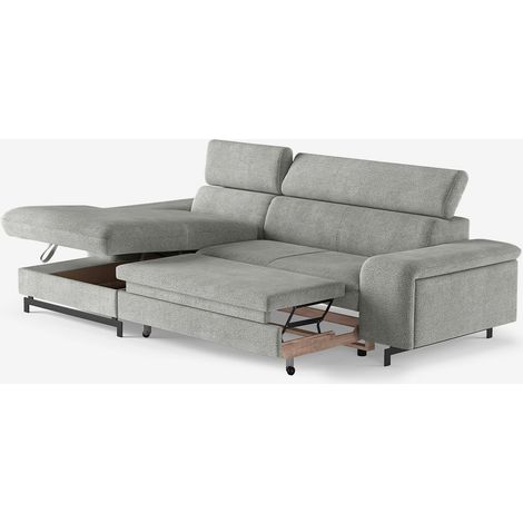 Divano letto estraibile 3 posti con penisola contenitore sinistra Vika - Beige (1/5)