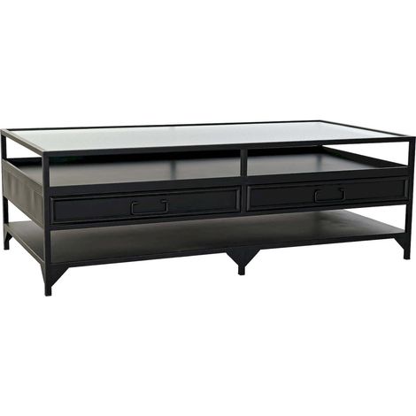 Table basse élégante verre noir et métal chic - Noir verre satiné (1/5)