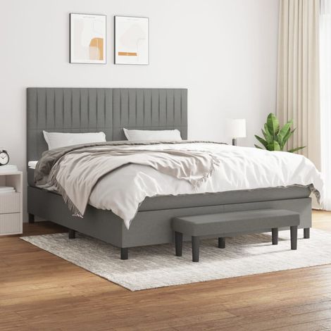 Lit Adulte Sommier et Matelas,Lit à sommier tapissier avec matelas Gris foncé 180x200cm Tissu -BVN45302 (1/5)