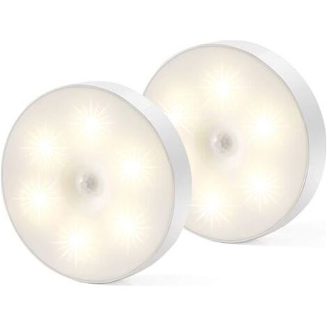 Veilleuse Led, Magnétique lampe detecteur de mouvement interieur avec tampons adhésifs gratuits, Coller n'importe où, Capteur sans fil USB rechargeable Blanc chaud Paquet de 2 (Auto-4000K) (1/4)