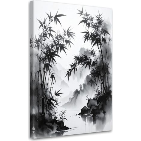 Wandbild Bambusblätter Landschaft Schwarz-Weiß 70x100 cm (1/5)