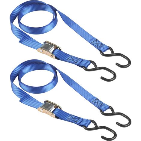 Sangle d'Arrimage avec Crochets et Cliquet, Bleu, 2m x 25mm Sangle, Pack de 2 (1/2)