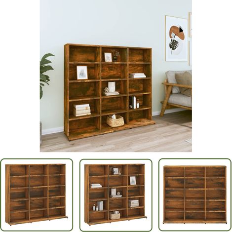 The Living Store Armoire à CD Chêne fumé 102x23x89,5 cm Bois d'ingénierie - Armoire À CD - Meuble Rangement CD - Étagères - Bibliothèque - Mobilier Salle De Séjour (1/5)