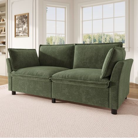 Divano moderno a 2 posti in ciniglia verde 155 x 81 x 87 cm con 2 cuscini (1/5)