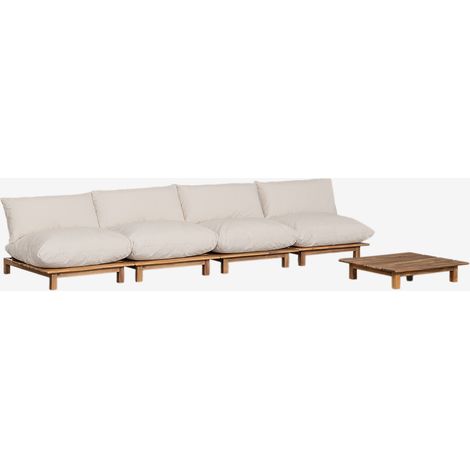Set da giardino con divano modulare reclinabile da giardino a 4 pezzi e tavolino in legno di acacia Brina SKLUM (1/5)