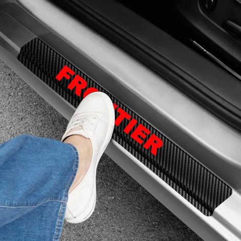 Protection de seuil de porte (rouge) pour Nissan Frontier,autocollant de bienvenue en vinyle imitation fibre de carbone 4D,4 pièces (1/2)