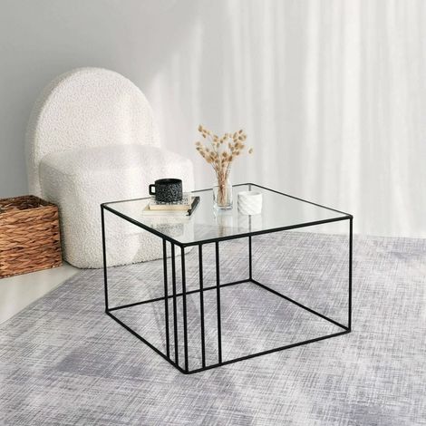 Dmora - Wohnzimmertisch Doradus, Niedriger Wohnzimmertisch, Kaffeeregal, Couchtisch für Sofa, 55x55h36 cm, Schwarz, mit verstärkter Verpackung (1/5)