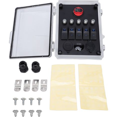 Boîtier d'alimentation étanche à l'eau, panneau d'interrupteur à bascule à 5 gangs avec chargeur USB PD, prise allume-cigare, voltmètre LED pour camion RV ATV bateau marin