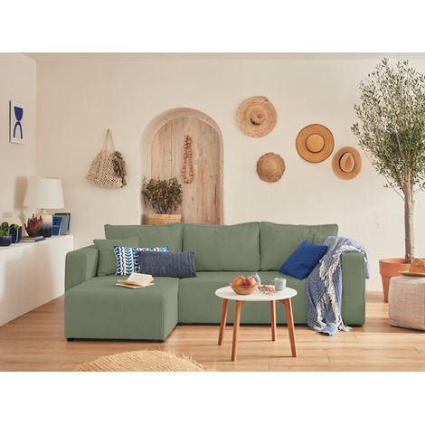 Bestmobilier – Canapé d'angle réversible 4 places convertible – Coffre de rangement – Velours côtelé 100% polyester – Dimensions L245xH85xP140 cm (1/5)