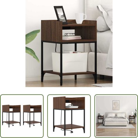 Armoire de chevet - Cabinet de chevet avec étagère 2 pcs Chêne brun 40 x 40 x 61 cm (1/5)