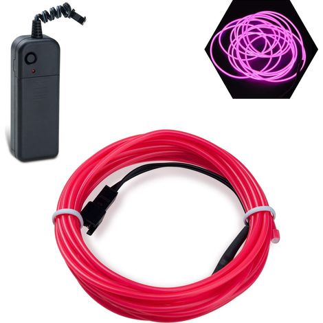 Flexible EL Wire Tube Neon Light With Controller 3 Modes LED Light Car Dance Party Wedding Bar Indoor and Outdoor Decor (Pink, 16.5ft) (1/5)