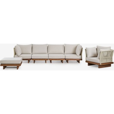 Ensemble de salon avec canapé modulable 4 pièces avec 2 fauteuils d'angle, fauteuil et pouf en bois d'acacia Dailin SKLUM (1/5)