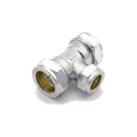 PrimaPlus Chrome Compression Reduced Tee 22mm Brass Fitting (1/2)