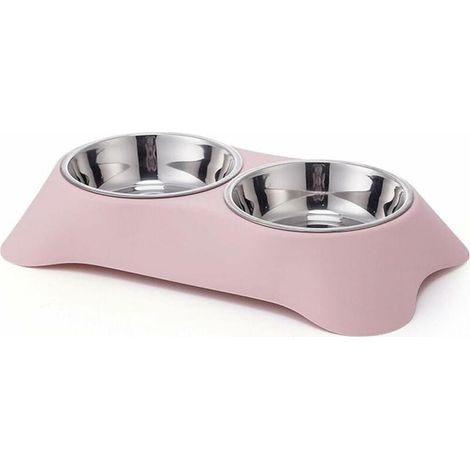 Doppelnapf für Hunde, rutschfester Edelstahl-Doppelnapf mit Auslaufschutz für kleine Hunde und Katzen (S, rosa)