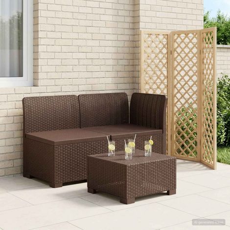 Canapé de Jardin 2 Places Aspect Rotin PP Marron Modulable pour Terrasse et Balcon - PANGIVO (1/5)