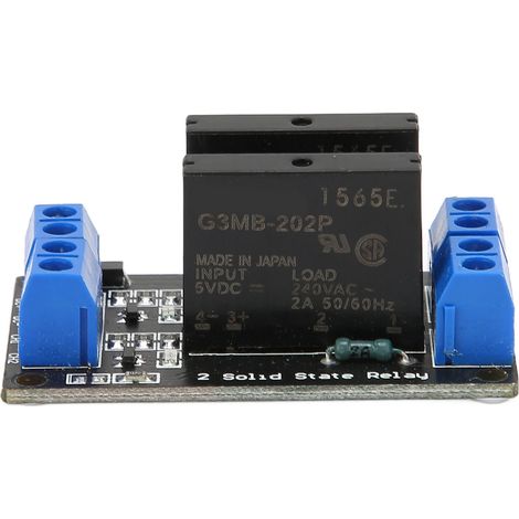 Module relais statique 2 voies 5V bas niveau avec fusible, relais 240V 2A HY-M284, livré sous sachet antistatique et film bulle. (1/5)