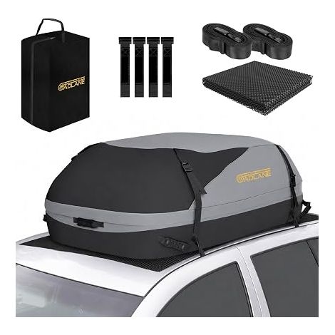 Sac de toit de voiture - Coffre de toit étanche pour voitures et SUV avec ou sans barres de toit - avec sangles, tapis antidérapant, sac de rangement (gris) (1/5)
