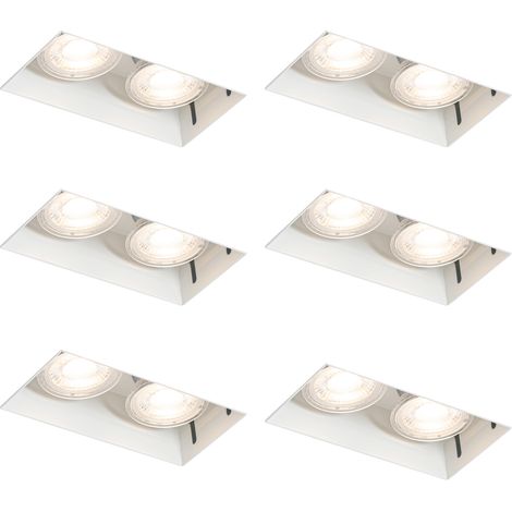 Set of 6 Recessed Spotlights White GU10 50mm 2-Light Trimless - Oneon