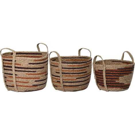 Panier en jonc de mer élégant et authentique - Brun naturel tressé avec nuances de couleur (1/4)