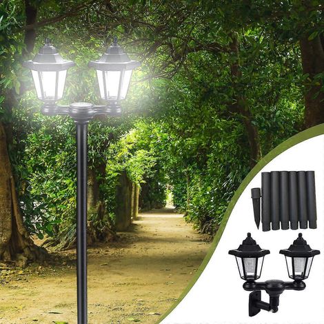 Lampes solaires d'extérieur 2024, appliques murales, lampadaires décoratifs vintage pour terrasse, jardin, cour, porte d'entrée/de derrière, modèle à deux poteaux H (1/4)